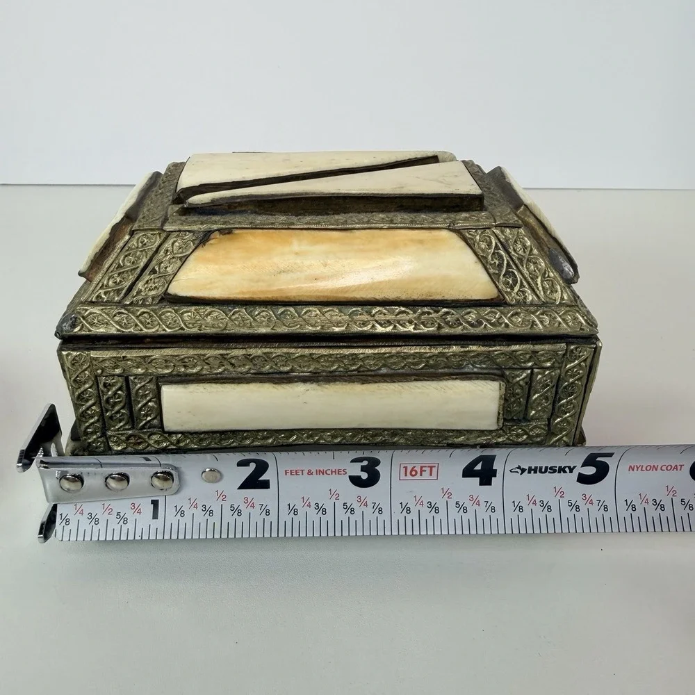Antique Trinket Boxes Made Of Camel Bone And‎ Brass Set Of 2